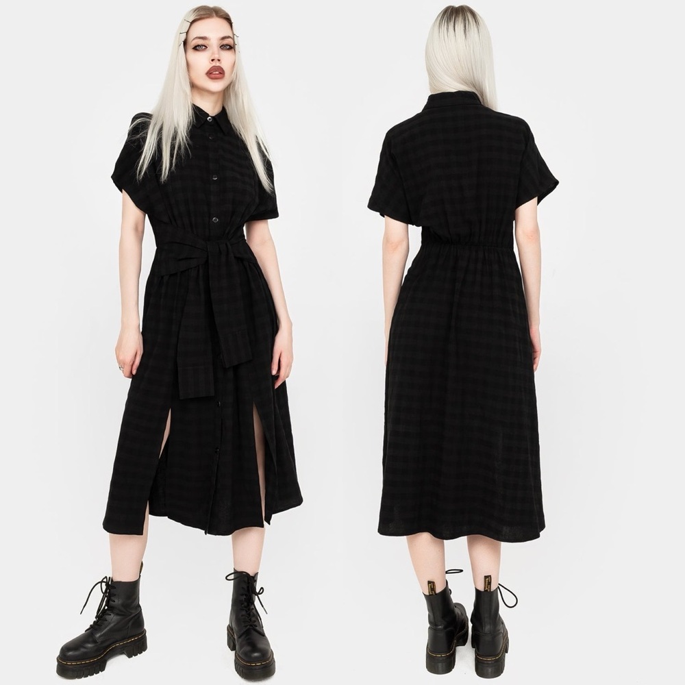 Disturbia Black Midi Shirt Dress with Waist Tie